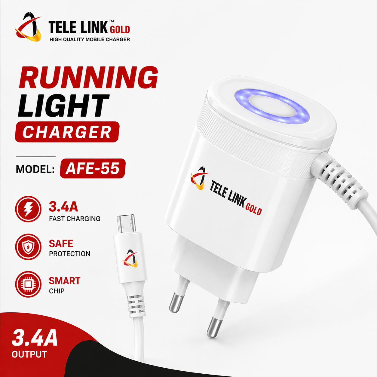Tele Link Gold Running Light Travel Charger 3.4A Fast Charger