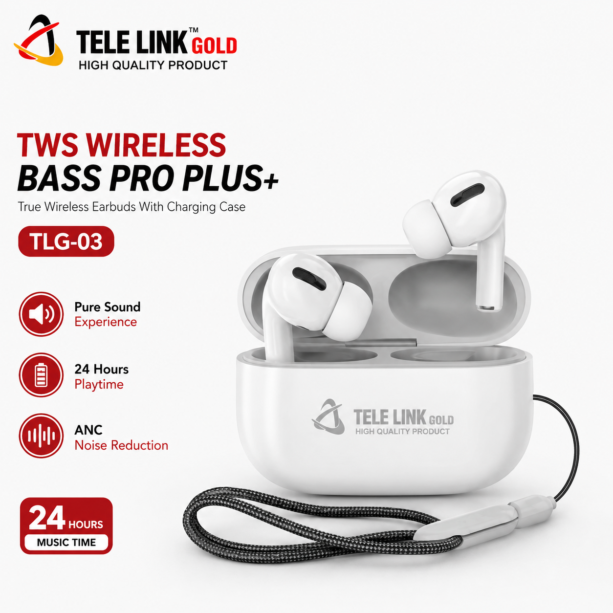 Tele Link Gold TWS Wireless Bass Pro Plus+ Earbuds