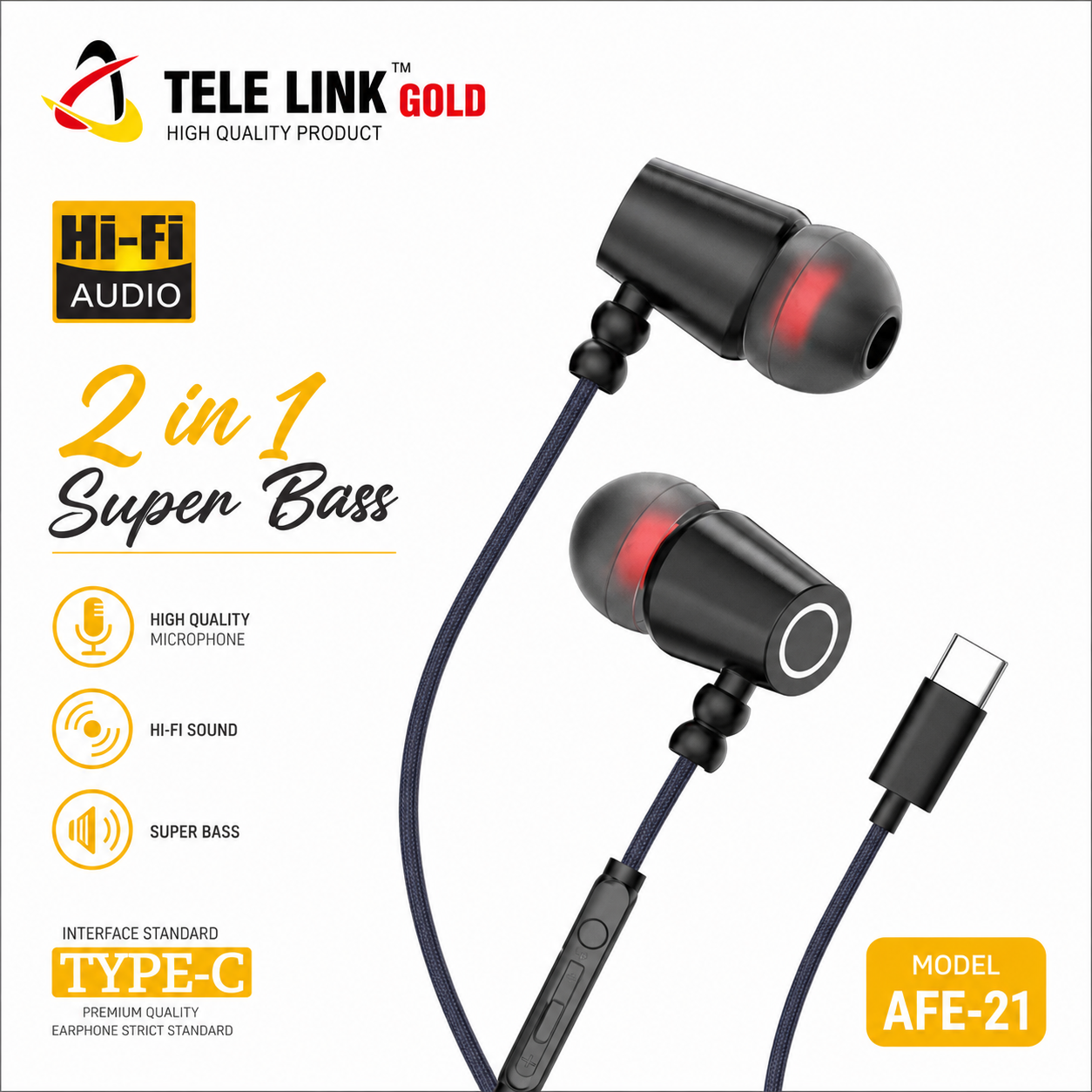 Tele Link Gold Stereo Type-C Handsfree AFE-21