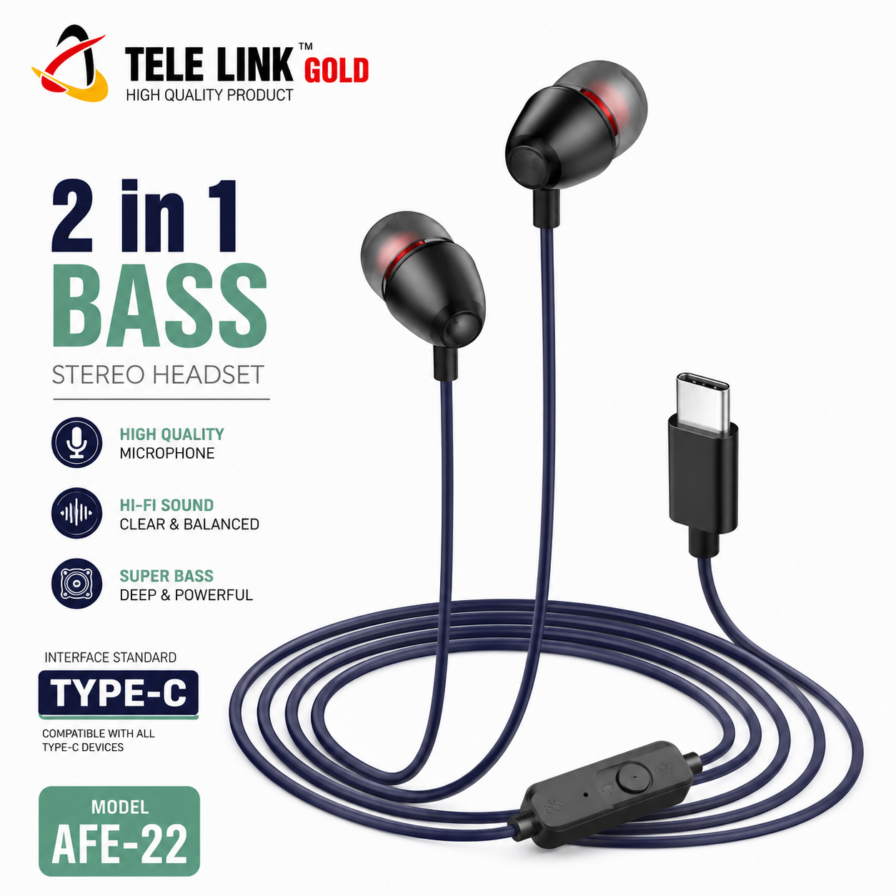 Tele Link Gold Type-C Handsfree AFE-22