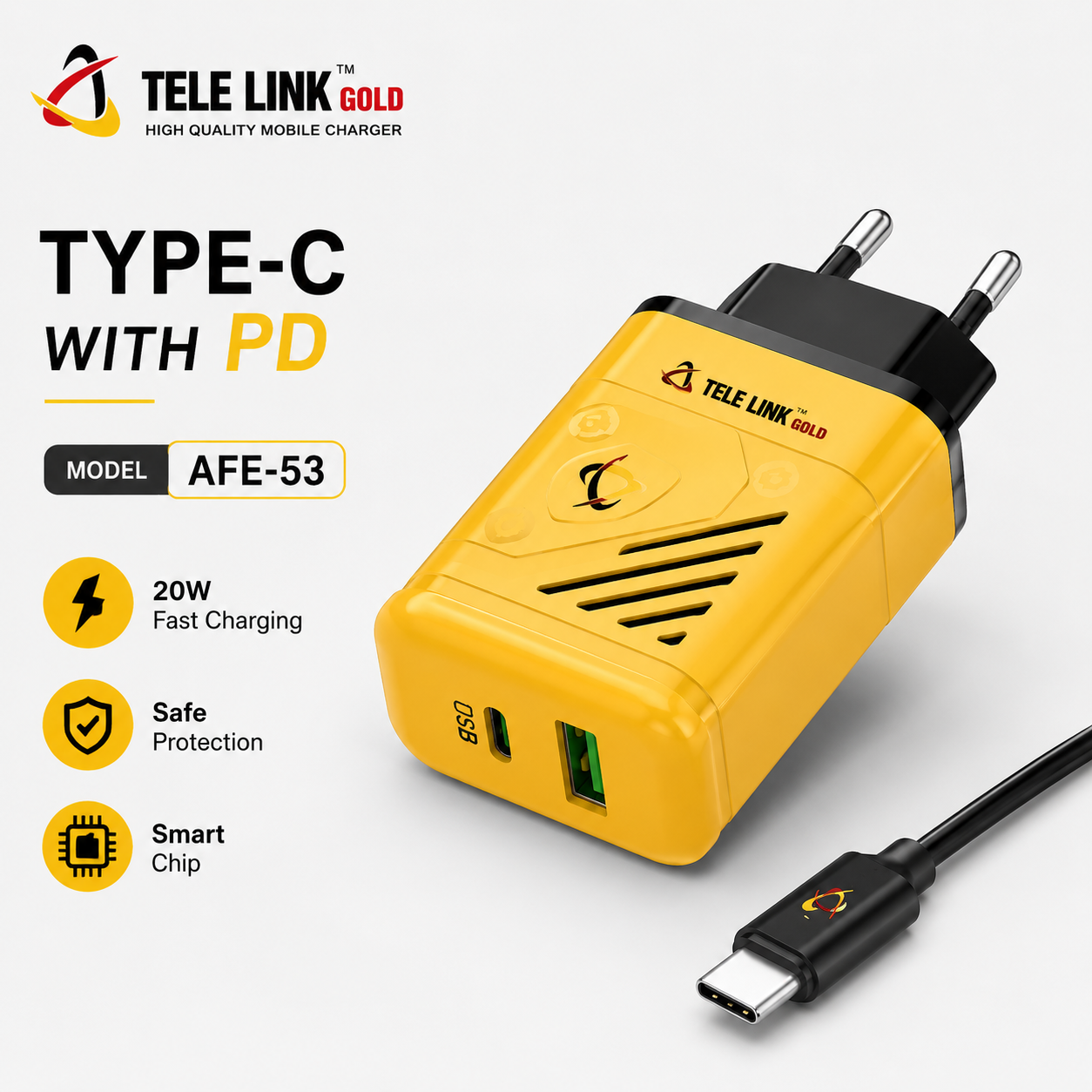 Tele Link Gold AFE-53 20W Type-C PD Fast Charger