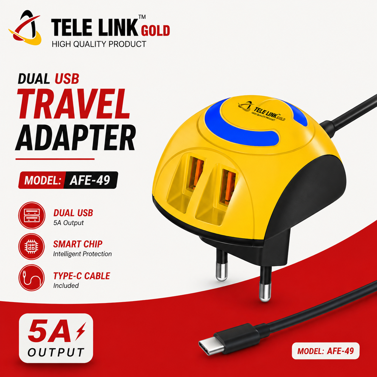 Tele Link Gold Travel Adapter AFE-49 - 5A Output
