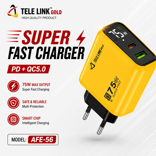 Tele Link Gold AFE-56 75W Super Fast Charger – PD + QC 5.0